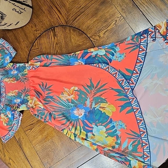 Jealous Tomato Maxi Dress Sm Floral Square Neck Flutter Sleeve Hi/Lo Smocked - Picture 5 of 6